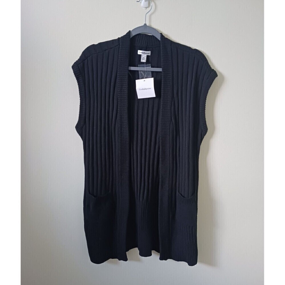 Croft & Barrow Petite Open Front Knit Cardigan Womens Black Lightweight Size MP